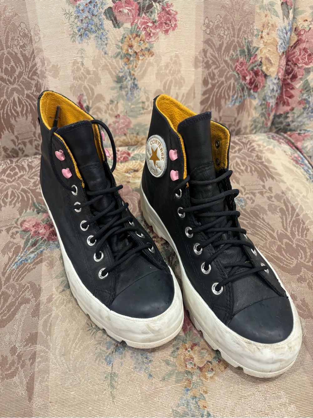 Converse Black High-Top Sneakers with Pink Eyelets